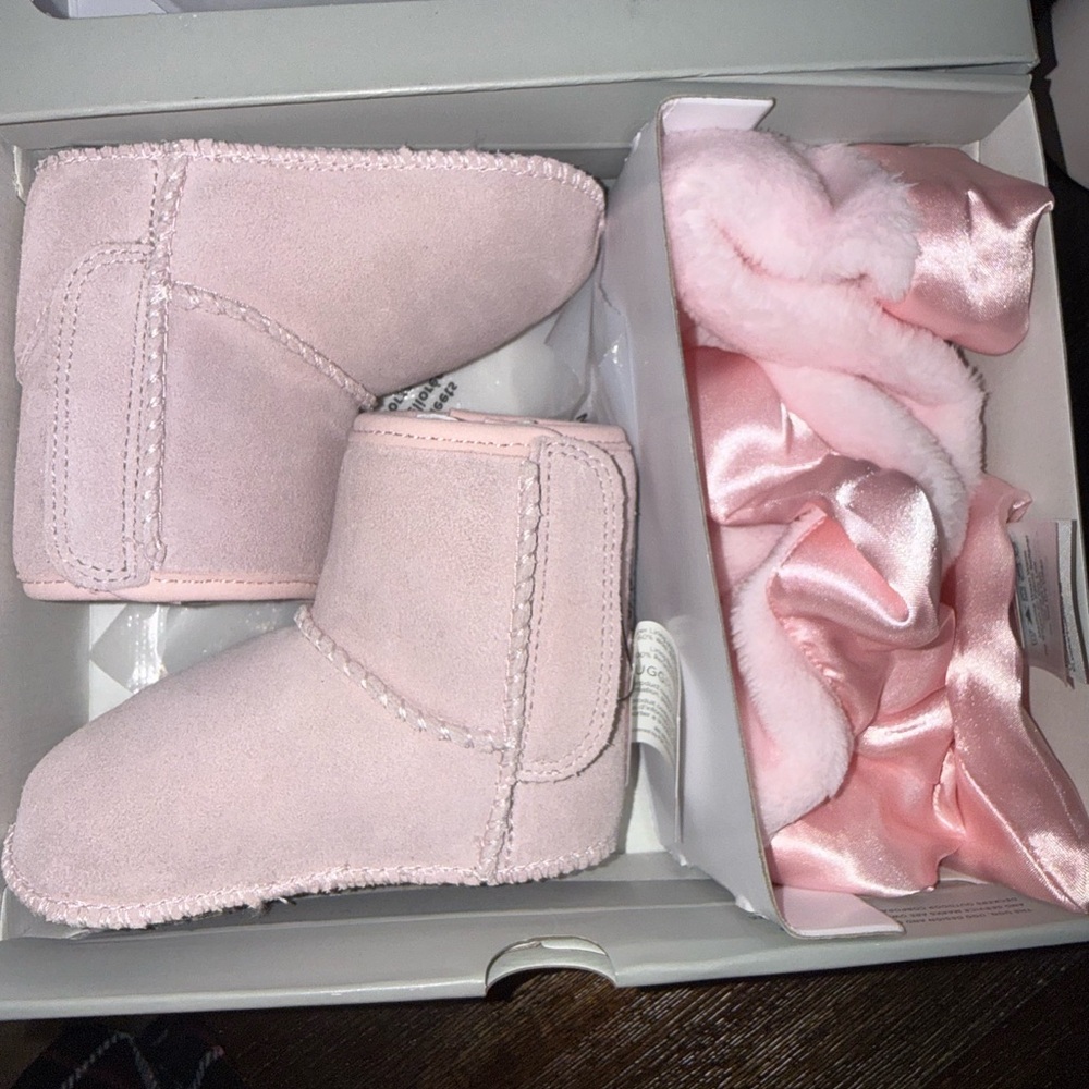 UGG Baby Pink Suede Booties with Satin Bow